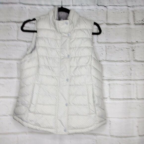 Gap Womens Medium White Gray Puffer Vest Polyester Zip Up Sleeveless Jacket - Picture 1 of 7